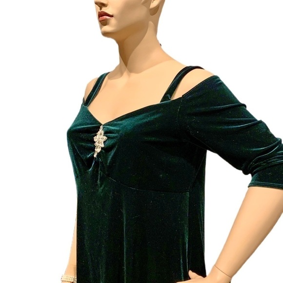 IGIGI Jeweled Velvet Party Dress Plus 22/24 Green Bra-Friendly, 3/4 Sleeves NWOT - Picture 2 of 11